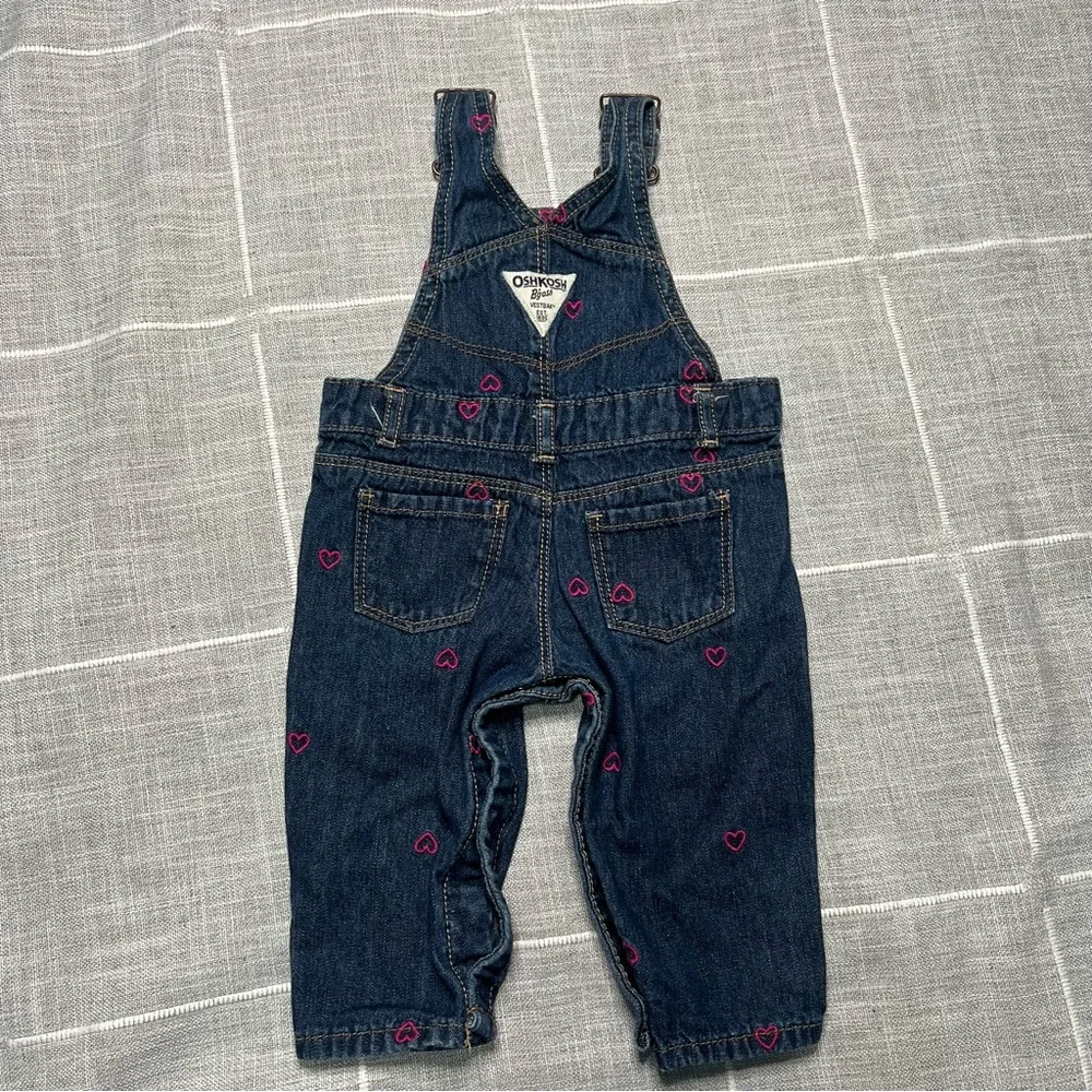 Osh Kosh Bgosh 6‎ Months Overalls Embroidered Hearts Denim 100% Cotton